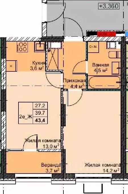 2-к кв. Приморский край, Владивосток Бам мкр,  (43.4 м) - Фото 1