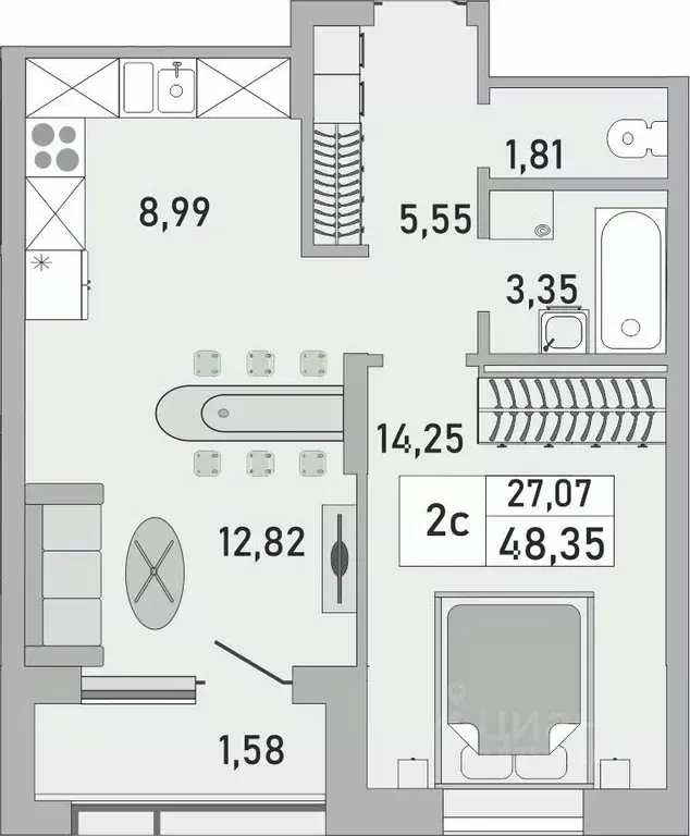 2-к кв. Башкортостан, Уфа Бакалинская ул., 9/1 (48.35 м) - Фото 1