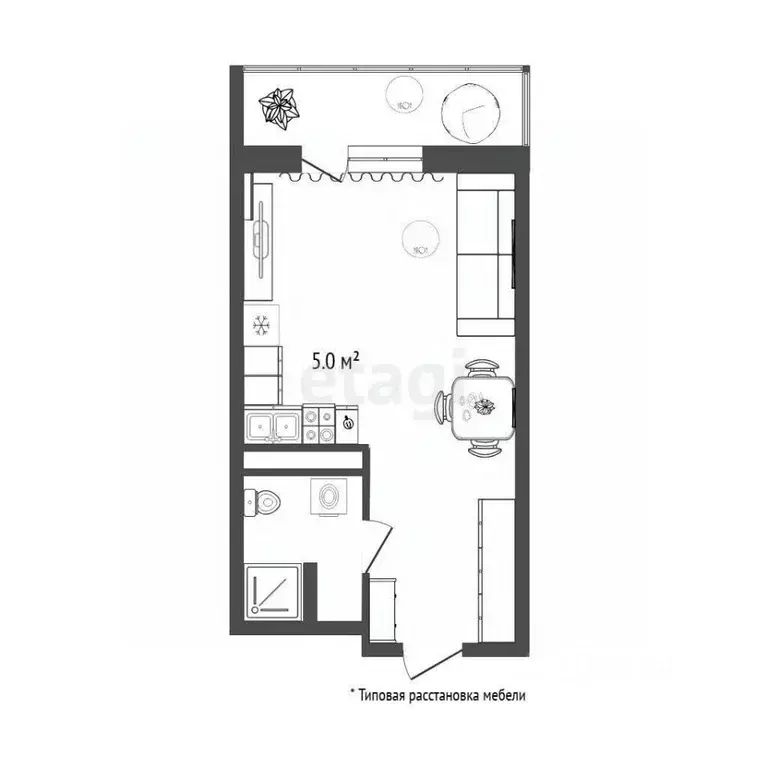 Студия Тюменская область, Тюмень ул. Новоселов, 109 (23.0 м) - Фото 2