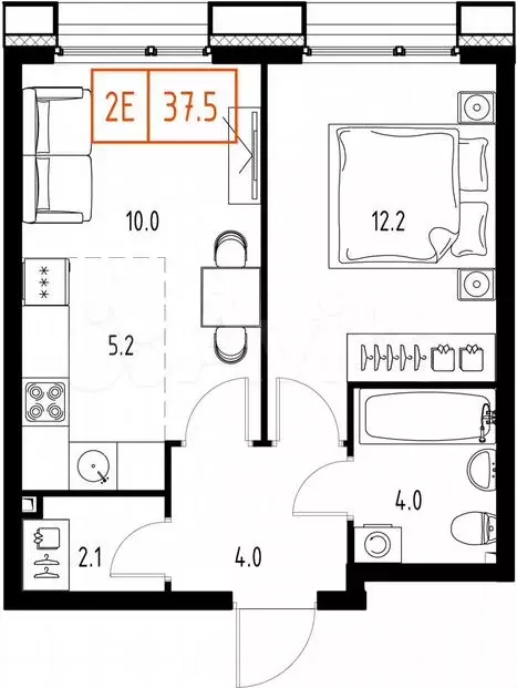 1-к. квартира, 37,5 м, 6/9 эт. - Фото 1