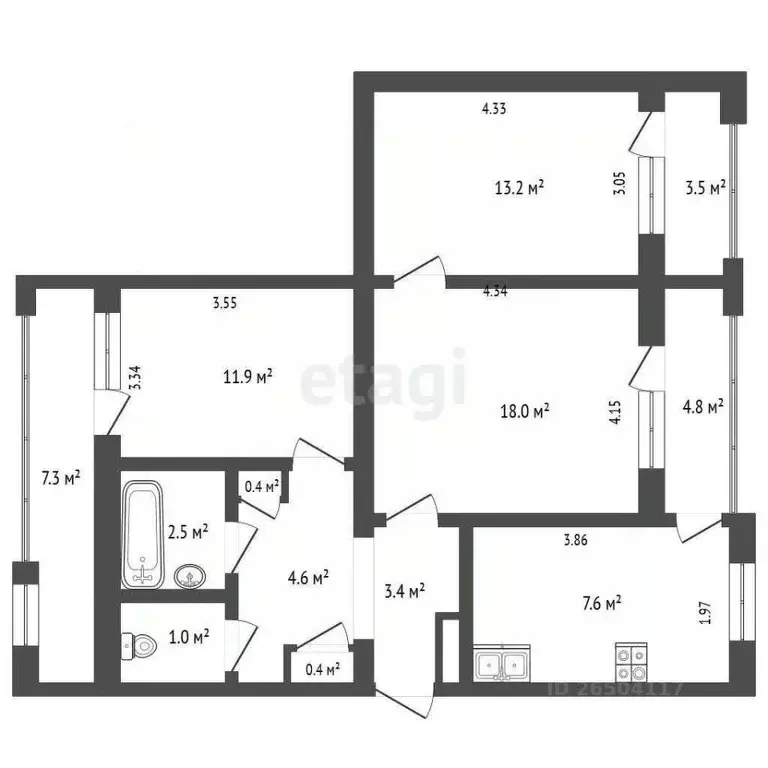 3-к кв. Севастополь ул. Маршала Геловани, 13 (70.8 м) - Фото 2