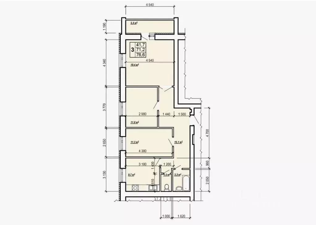 3-к кв. Саратовская область, Энгельс Полтавская ул., 25 (71.2 м) - Фото 1