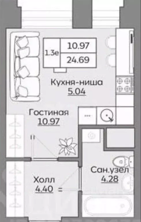 Студия Татарстан, Казань Оренбургский проезд, 171 (24.88 м) - Фото 2