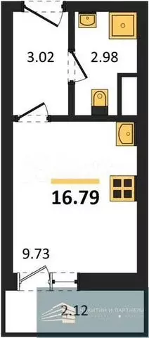 Квартира-студия, 16,8 м, 6/15 эт. - Фото 0