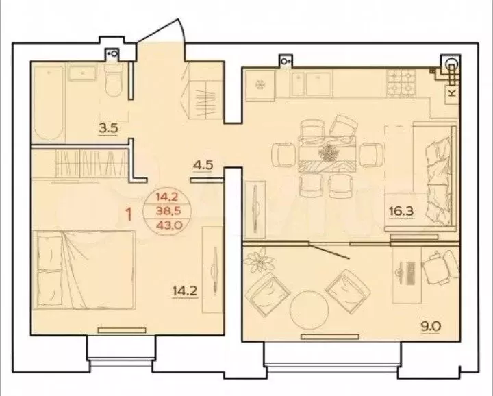 1-комнатная квартира: Волгоград, Новодвинская улица, 18 (43 м) - Фото 1