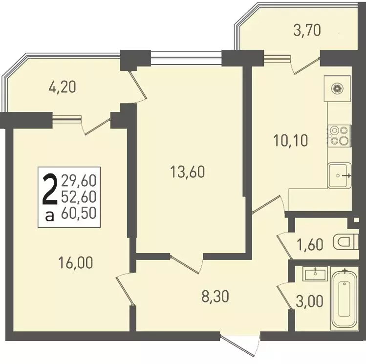 2-комнатная квартира: посёлок Берёзовый, Целиноградская улица, 2И ... - Фото 1