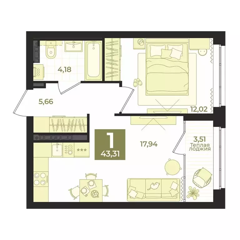 1-комнатная квартира: Екатеринбург, переулок Ударников, 33 (43.31 м) - Фото 2