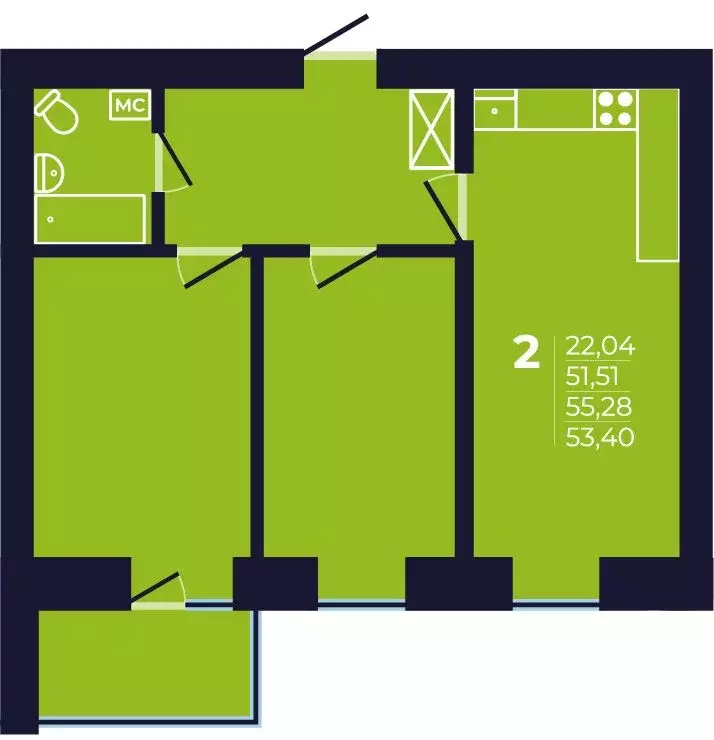 2-к кв. Башкортостан, Уфа ул. Михаила Зайцева, 6 (53.7 м) - Фото 1