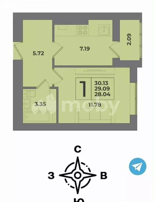 1-комнатная квартира: Калининград, Коммунистическая улица, 28А (30.1 ... - Фото 1