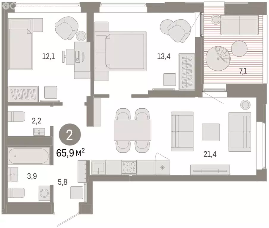 2-комнатная квартира: Екатеринбург, улица Гастелло, 19А (65.87 м) - Фото 1