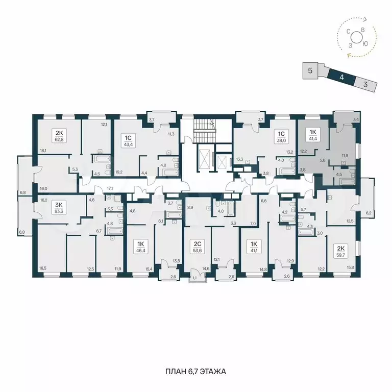 1-к. квартира, 41,4 м, 7/11 эт. - Фото 1