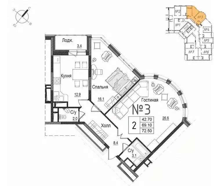 2-к кв. Московская область, Наро-Фоминск ул. Новикова, 20/1 (73.1 м) - Фото 0