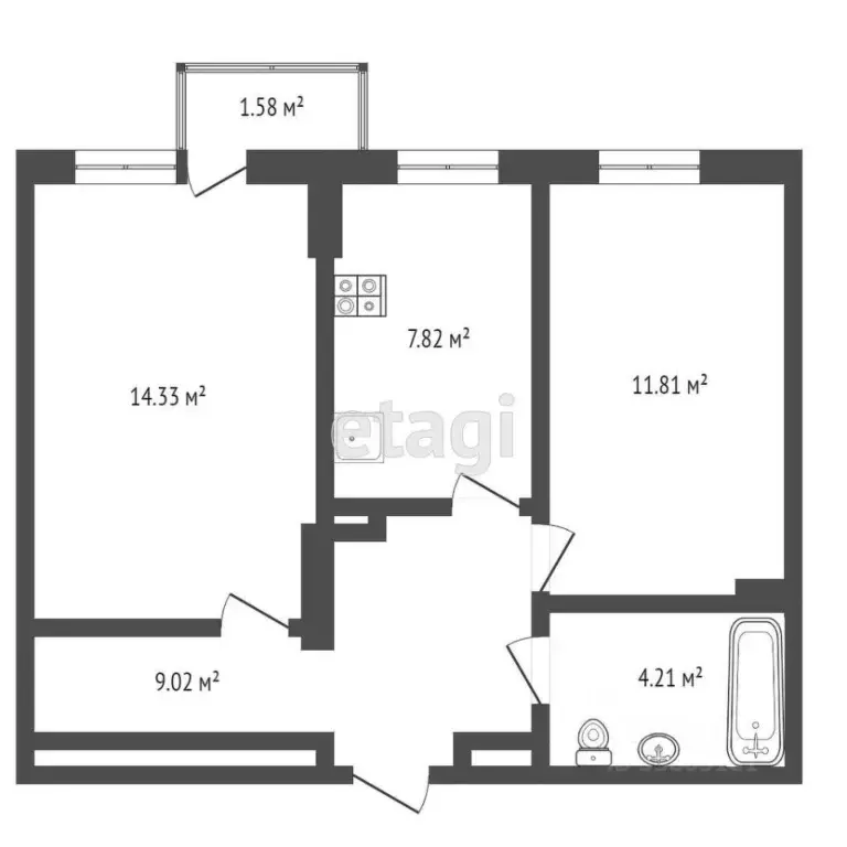 2-к кв. Ростовская область, Ростов-на-Дону Стабильная ул., 3с1 (52.0 ... - Фото 1