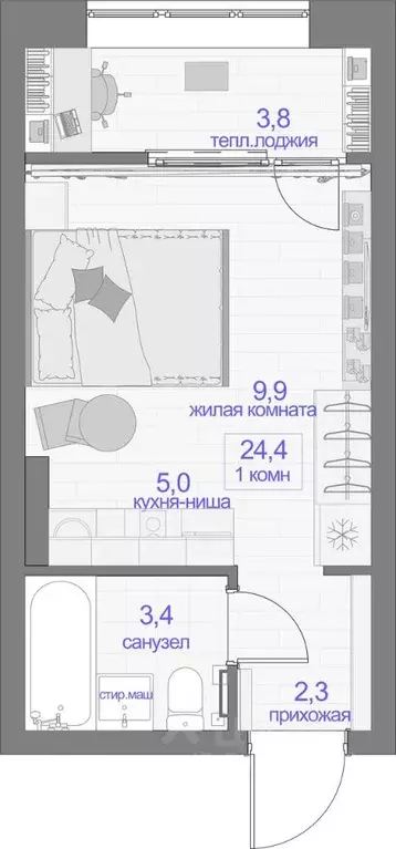 1-к кв. Красноярский край, Красноярск ул. Кутузова, 2 (24.4 м) - Фото 0