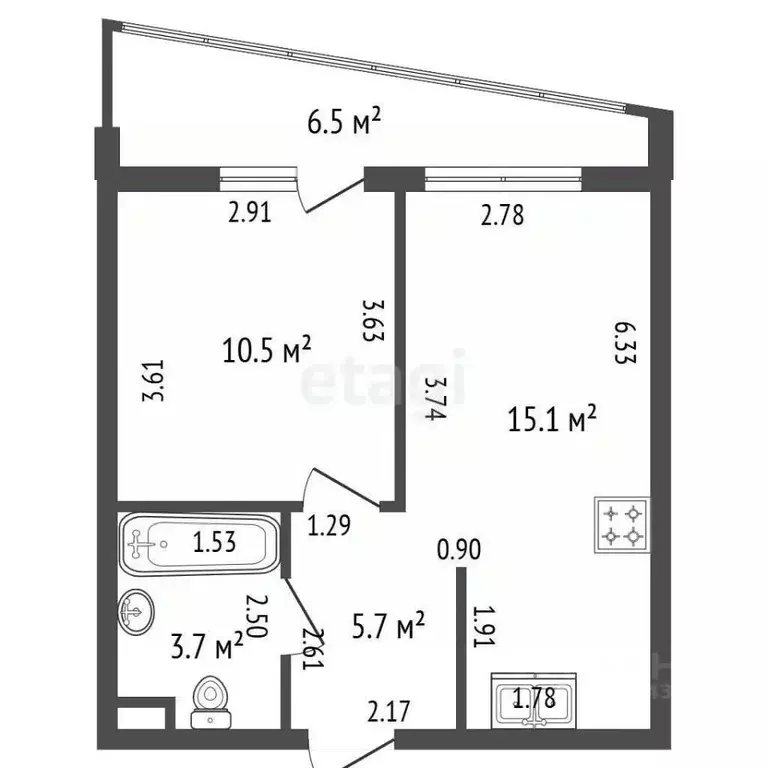 1-к кв. Ленинградская область, Всеволожский район, Свердловское ... - Фото 1
