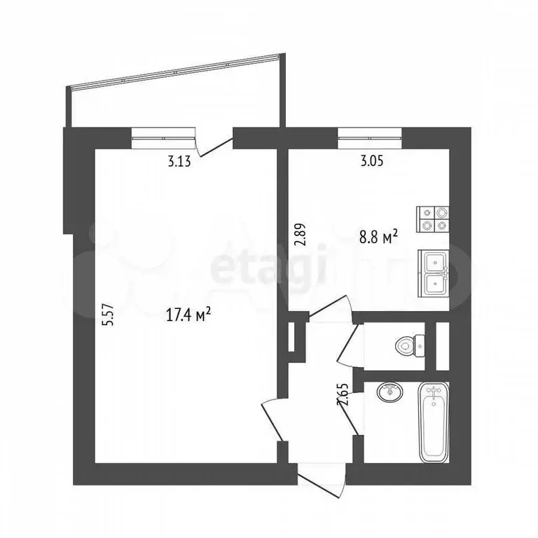 1-к. квартира, 33,3 м, 8/9 эт. - Фото 0