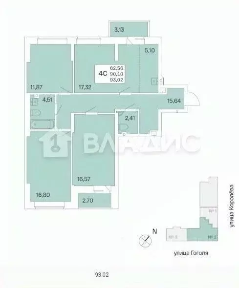 4-к кв. Новосибирская область, Новосибирск ул. Гоголя, 209 (91.34 м) - Фото 1