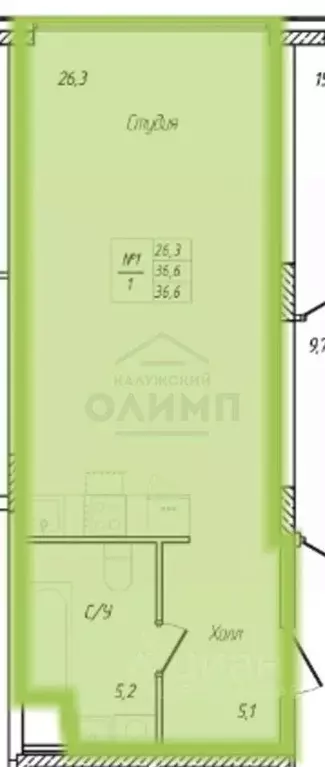 Студия Калужская область, Калуга ул. Комфортная, 1 (36.1 м) - Фото 0