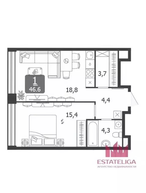 1-к кв. Москва 3-я оч., Шагал жилой комплекс, к4.1 (46.6 м) - Фото 1