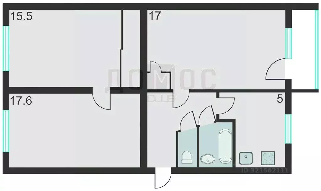 Квартира, 3 комнаты, 62.1 м - Фото 1