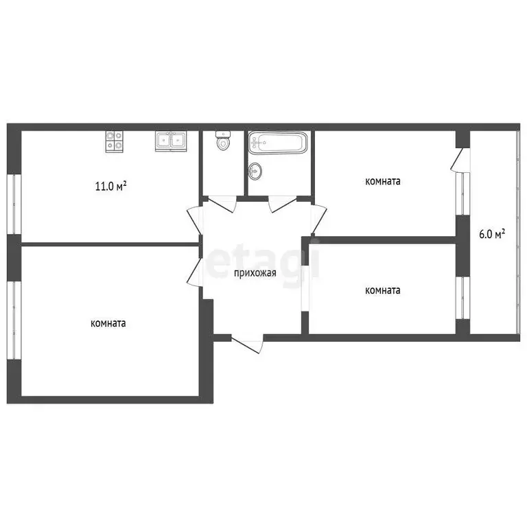 4-комнатная квартира: Камышлов, Загородная улица, 29 (75.9 м) - Фото 1