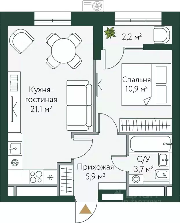 1-к кв. Волгоградская область, Волгоград Новосибирская ул., 74 (43.8 ... - Фото 0