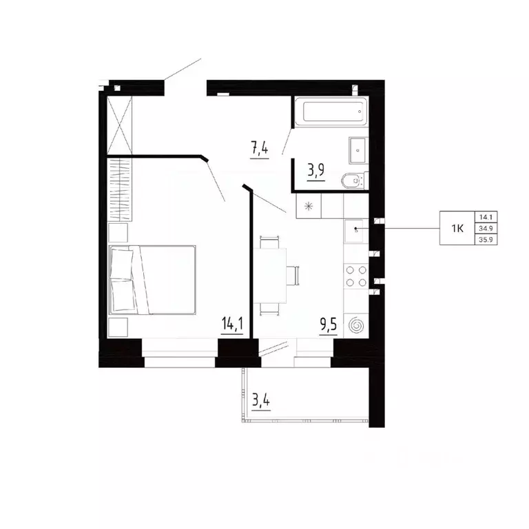 1-к кв. Орловская область, Орловский район, д. Образцово, Первый мкр  ... - Фото 1