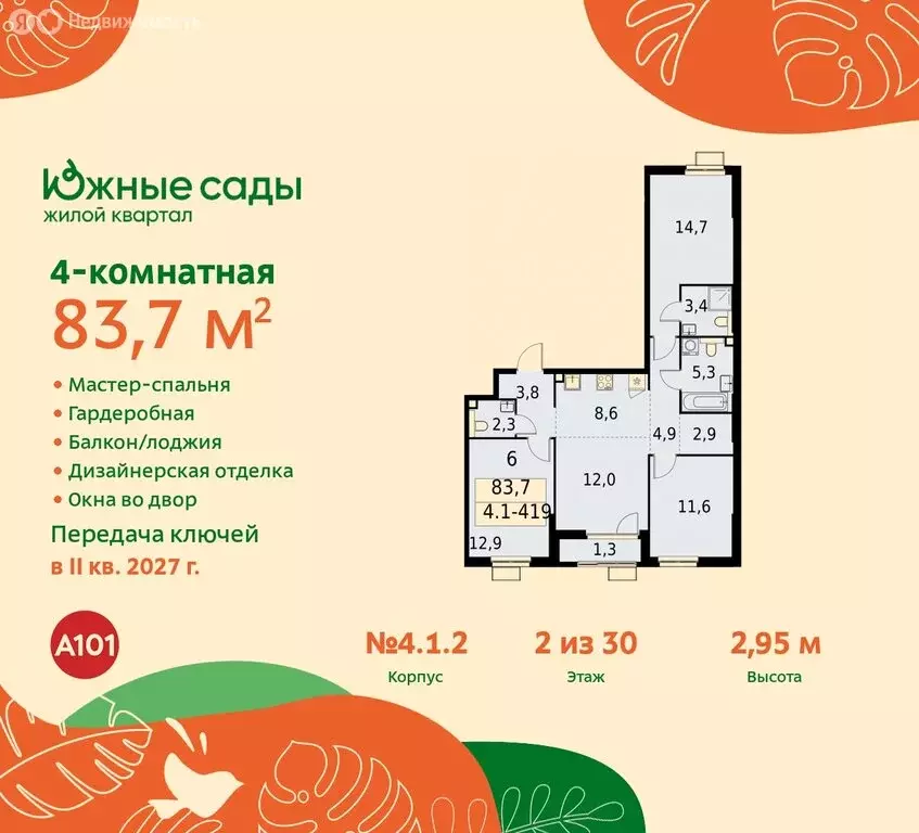 4-комнатная квартира: Москва, улица Бунинская Аллея (83.7 м) - Фото 0
