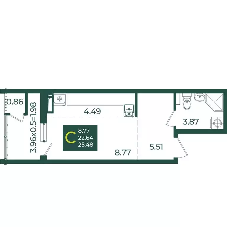 Квартира-студия: Краснодар, микрорайон Образцово (25.48 м) - Фото 1