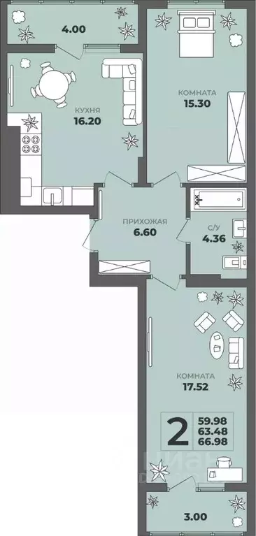 2-к кв. Калининградская область, Калининград ул. Генерала Толстикова, ... - Фото 1