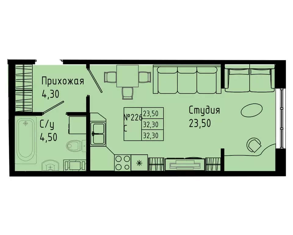 Квартира-студия: Коммунар, Железнодорожная улица, 41к2 (32.3 м) - Фото 1