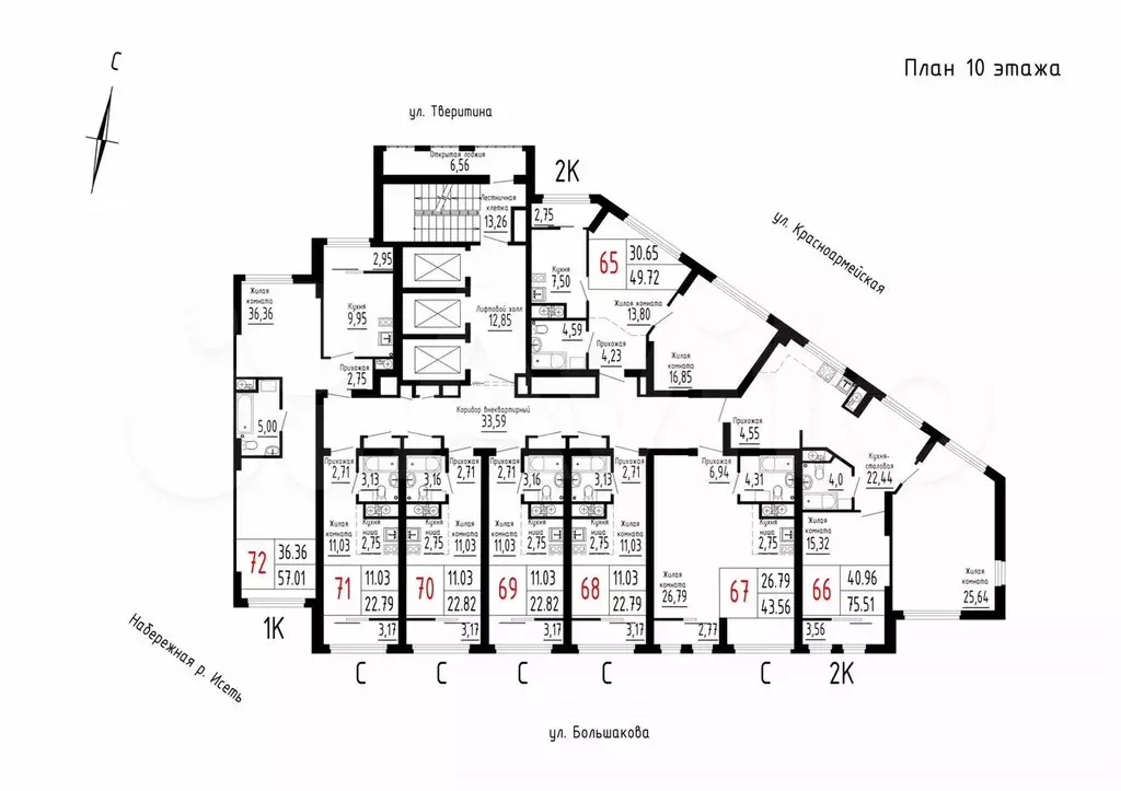 Квартира-студия, 22,8 м, 10/25 эт. - Фото 1