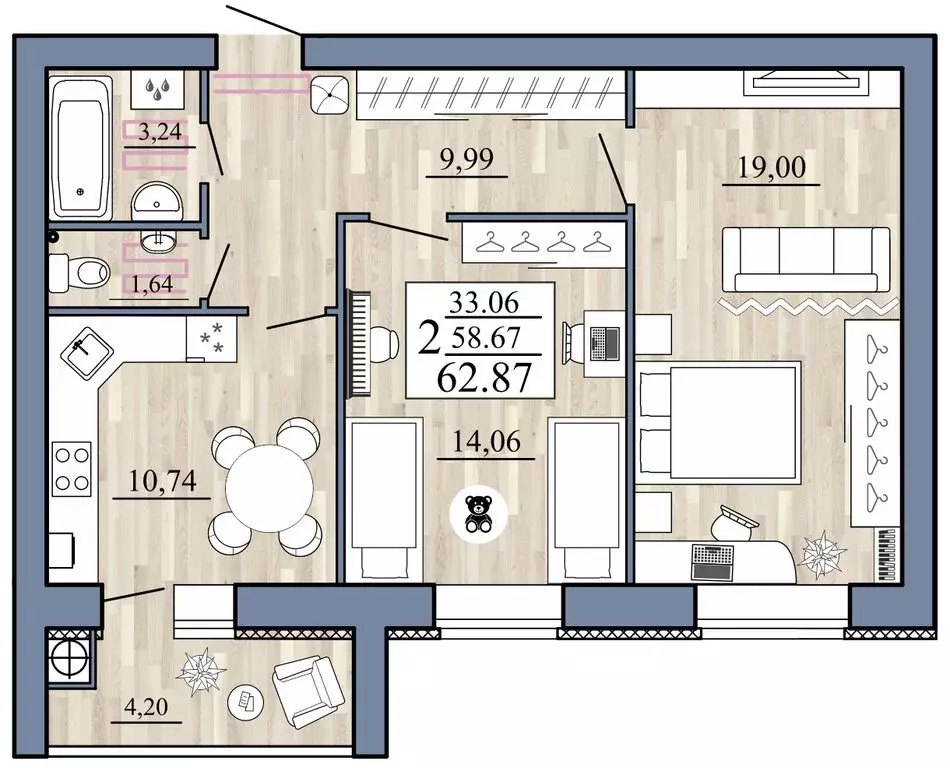 2-комнатная квартира: Рязанская область, Рыбное (62.87 м) - Фото 1