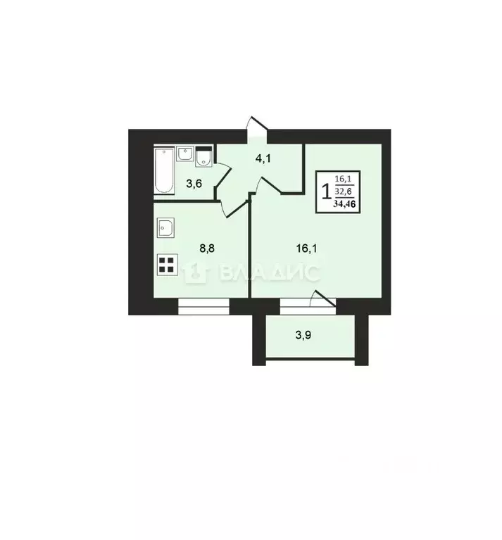 1-к кв. Владимирская область, Владимир ул. Новгородская, 35к3 (32.6 м) - Фото 2