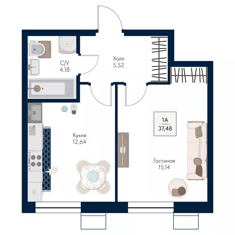1-комнатная квартира: Мытищи, ЖК Бархат (37.48 м) - Фото 1