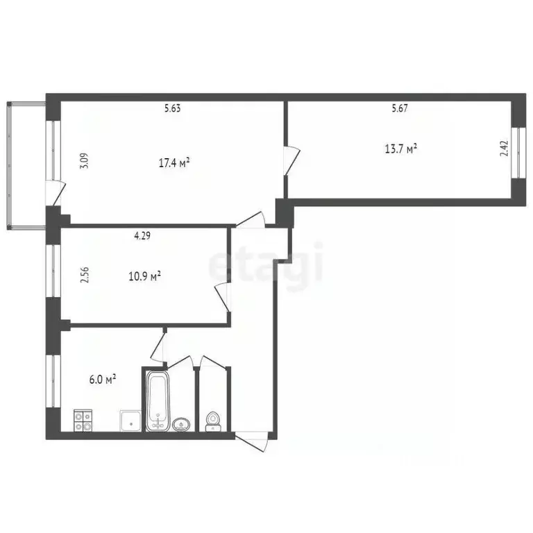 3-к кв. Калужская область, Калуга Майская ул., 8 (58.6 м) - Фото 2