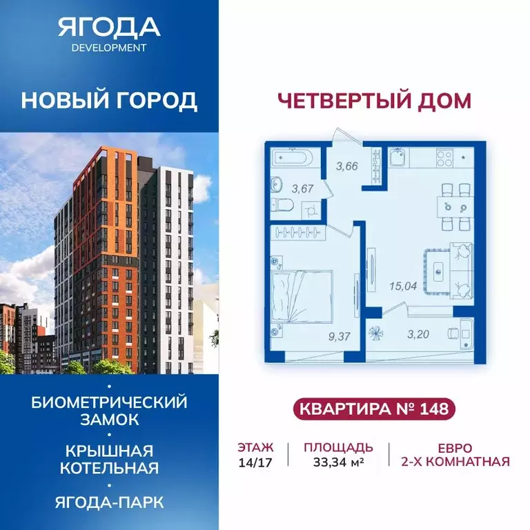 1-к кв. Брянская область, Брянск Архитектор жилой комплекс (33.34 м) - Фото 2