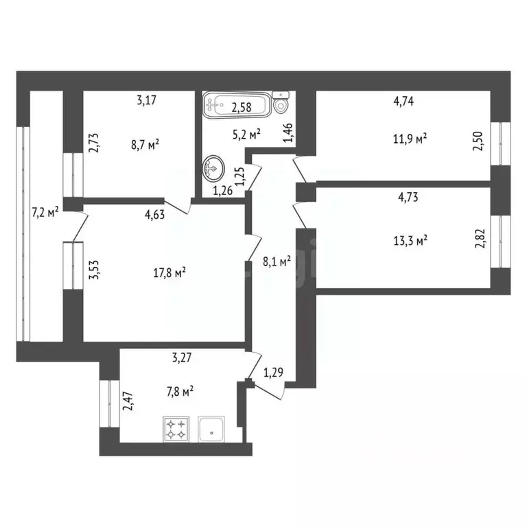 4-к кв. Башкортостан, Уфа ул. Кирова, 47/1 (72.0 м) - Фото 2