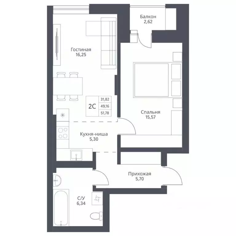 2-к кв. Новосибирская область, Новосибирск Аэропорт мкр,  (51.78 м) - Фото 0