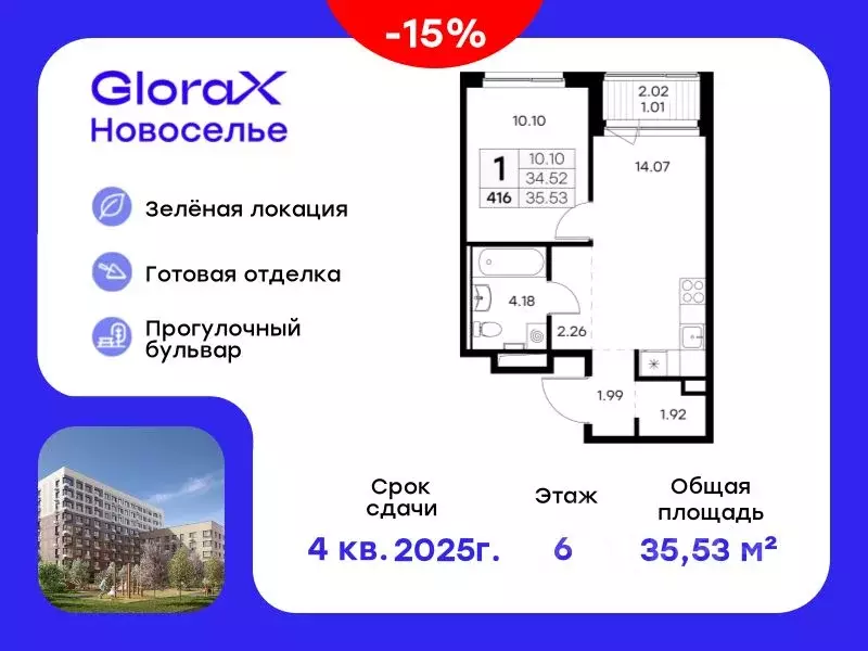 1-к кв. Ленинградская область, Ломоносовский район, Аннинское ... - Фото 0