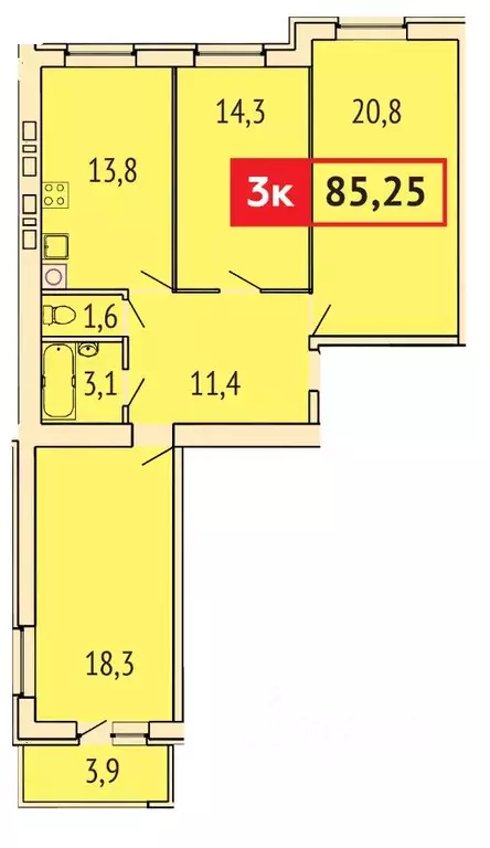 3-к кв. ивановская область, иваново красногвардейская ул, 22 (85.25 . - Фото 0