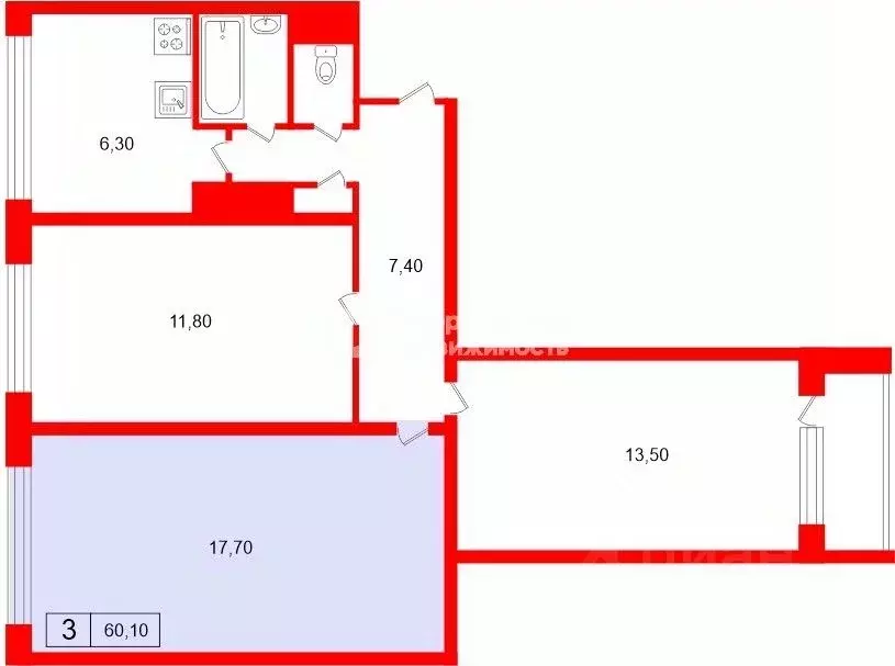 Комната Санкт-Петербург ул. Ольги Форш, 17К1 (17.7 м) - Фото 2