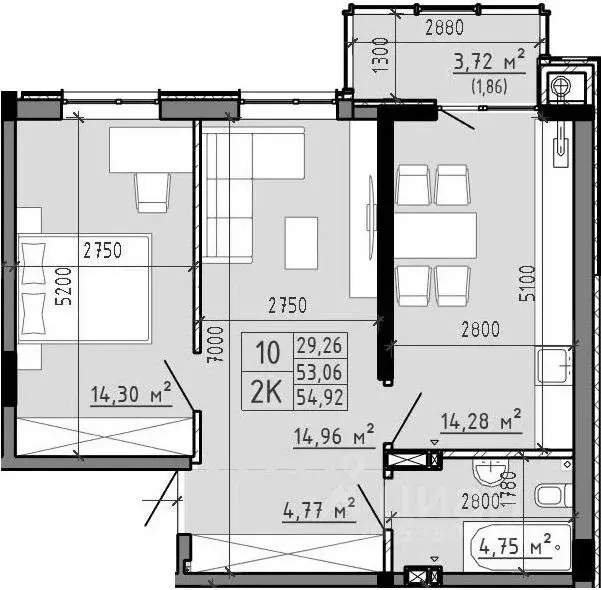 2-к кв. Ростовская область, Батайск Комсомольская ул., 131Ак1 (56.9 м) - Фото 2