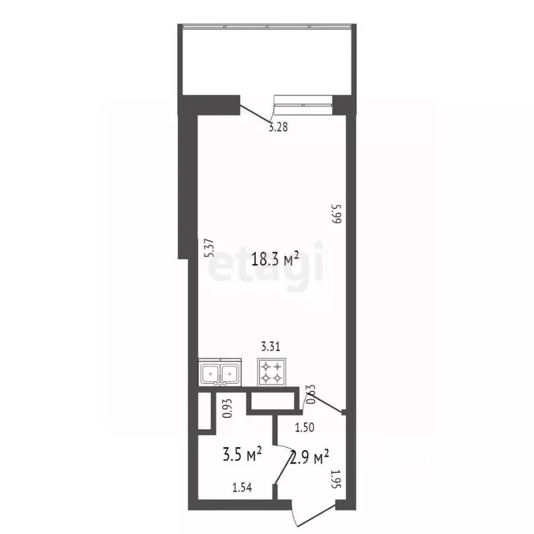 Студия Санкт-Петербург ул. Плесецкая, 16 (24.7 м) - Фото 1