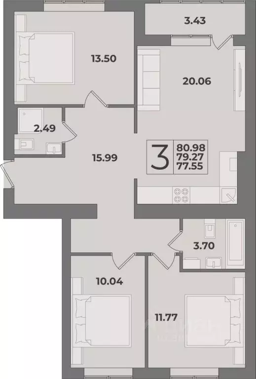 3-к кв. Калининградская область, Калининград Суздальская ул. (80.98 м) - Фото 0