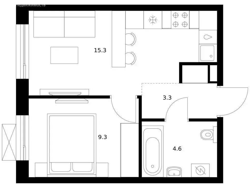 1-комнатная квартира: Южно-Сахалинск, жилой комплекс Уюн Парк (32.5 м) - Фото 1