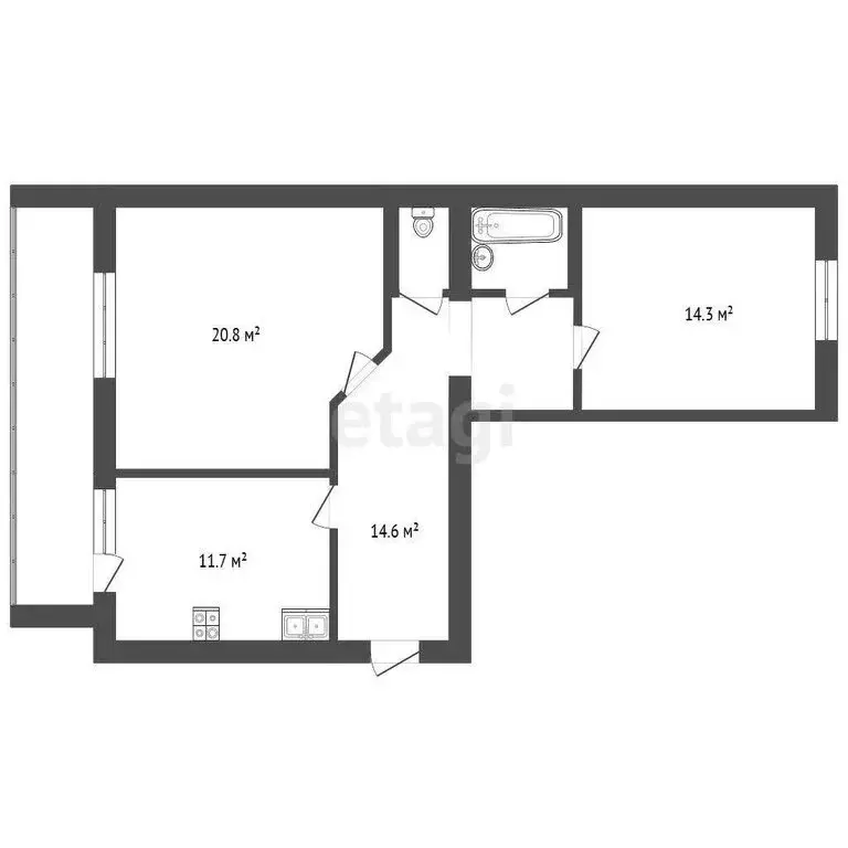 2-комнатная квартира: Медведево, посёлок городского типа Медведево, ... - Фото 1