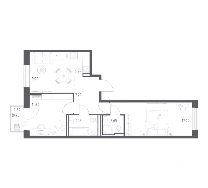 2-к кв. Татарстан, Казань проезд Владимира Шнеппа (58.69 м) - Фото 1
