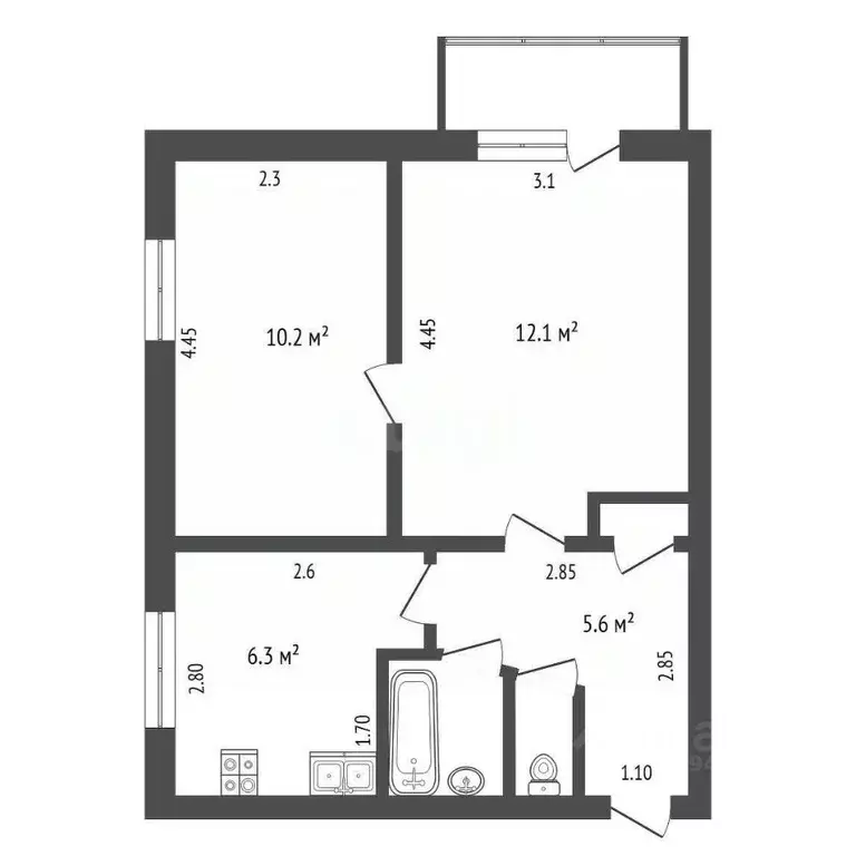 2-к кв. Мордовия, Саранск ул. Федосеенко, 17 (37.2 м) - Фото 2