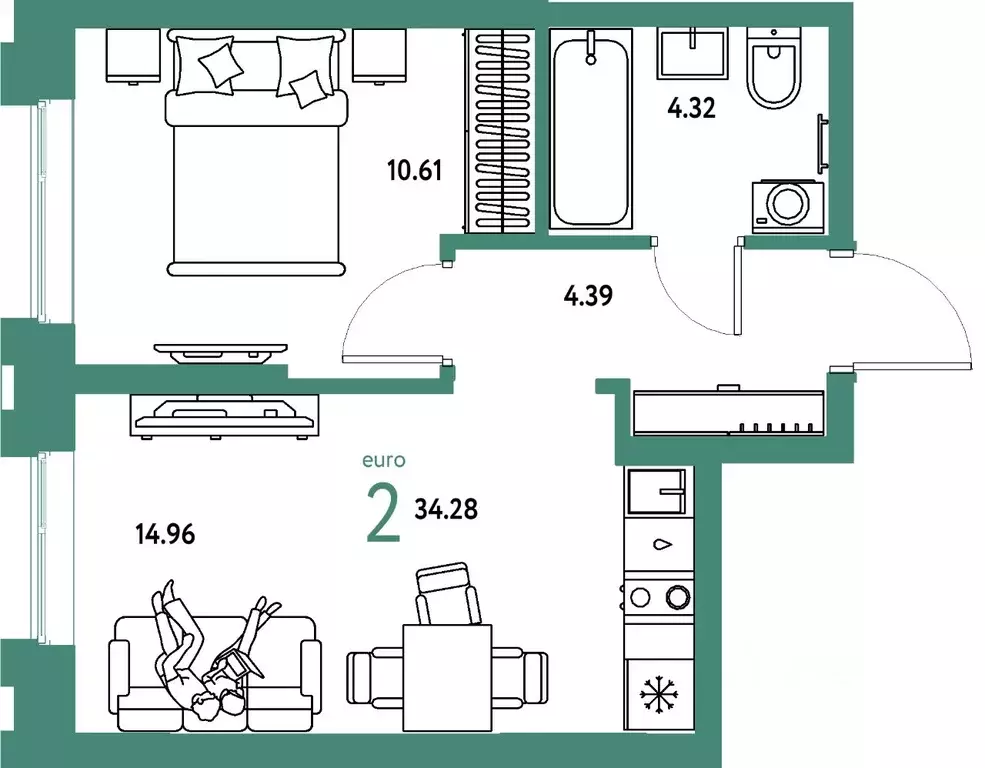 2-к кв. Тюменская область, Тюмень Береговая ул., 100к2 (34.28 м) - Фото 1